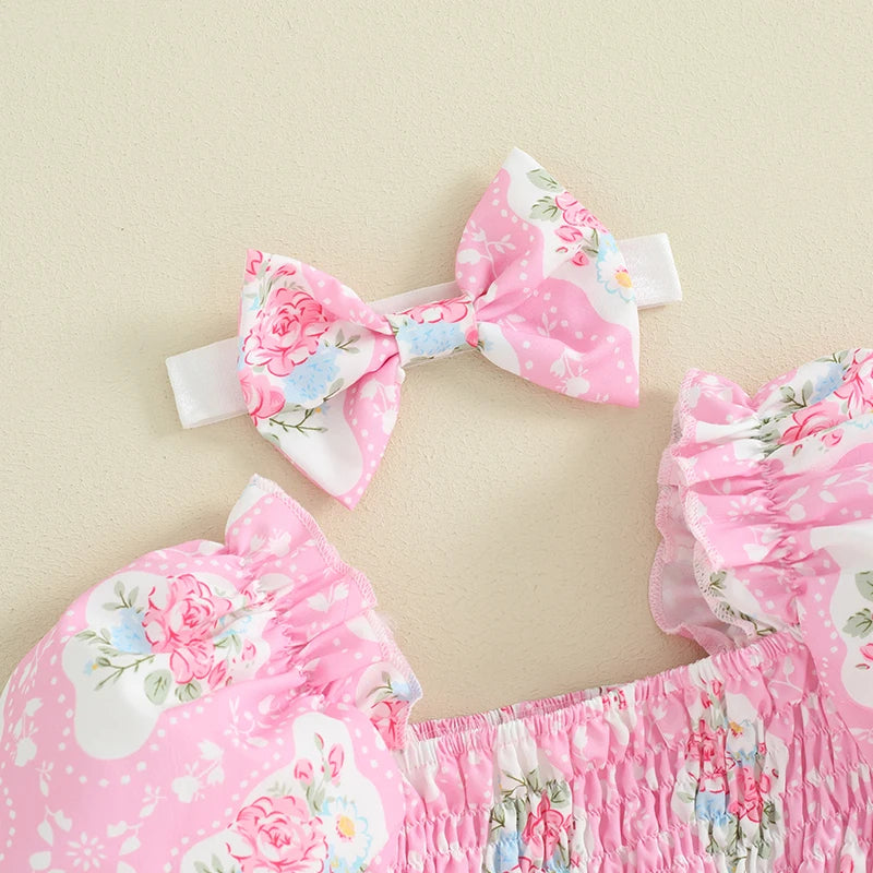 2PCS Charming Floral Print Short Sleeve Baby Romper