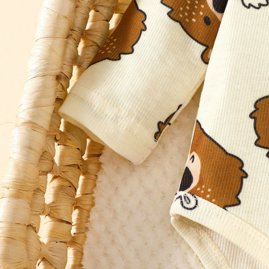 2PCS Lovely Bear Printed Long Sleeve Baby Set