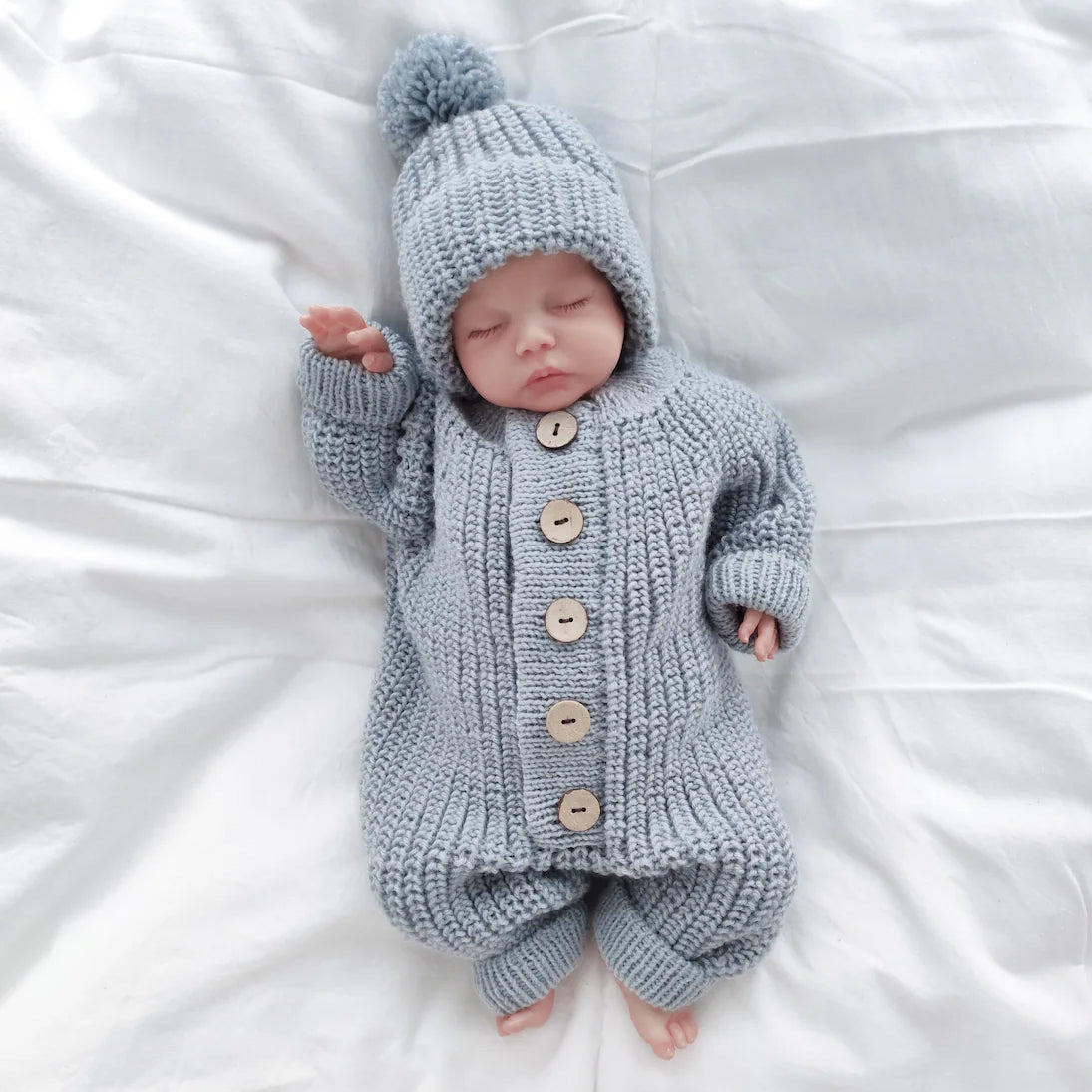 2PCS Adorable Solid Color Long Sleeve Knit Baby Jumpsuit