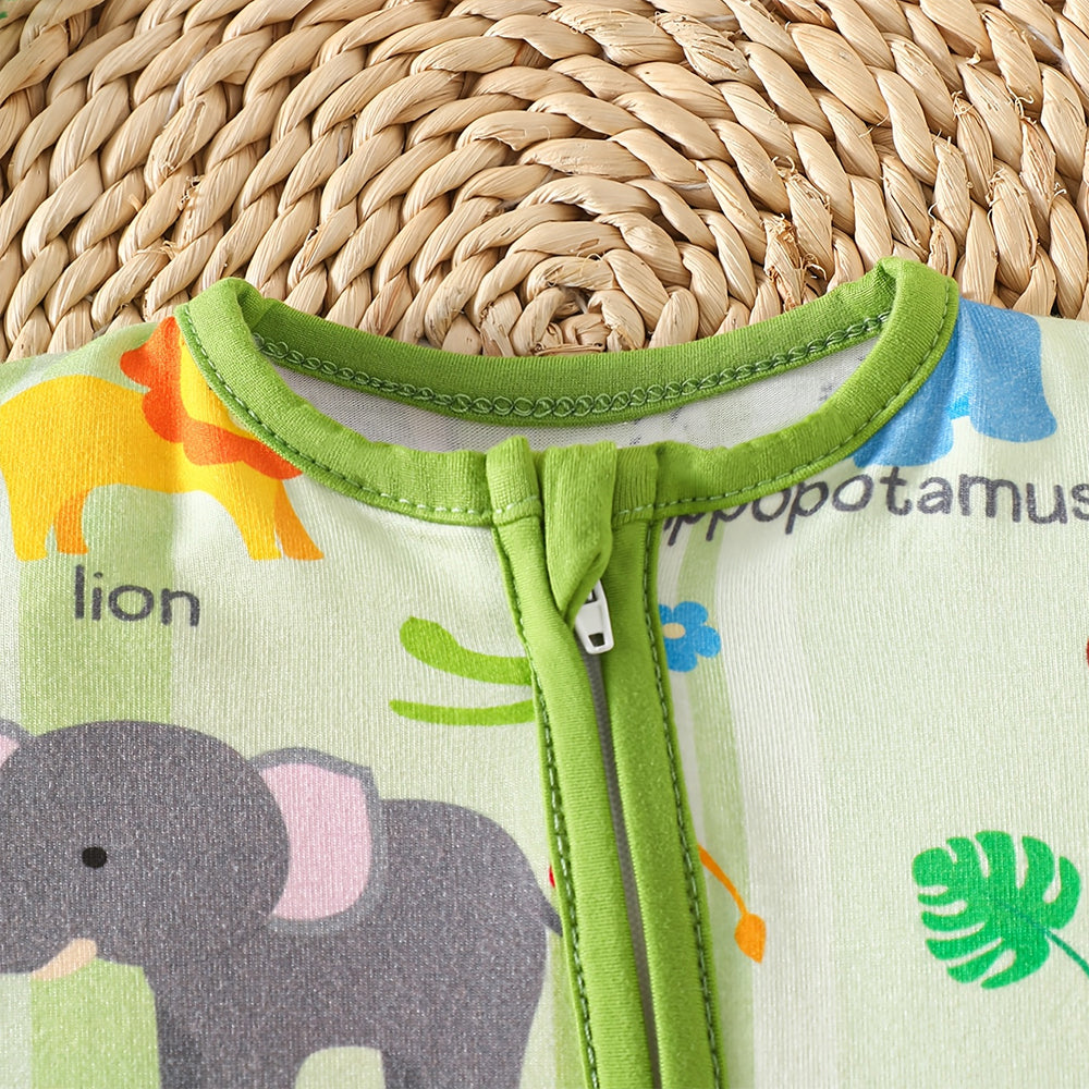 Casual Animal Print Short Sleeve Zipper Baby Jumpsuit
