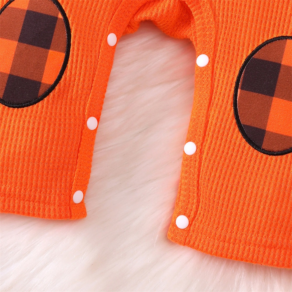 2PCS My 1st Halloween Letter Embroidery Pumpkin Plaid Print Baby Jumpsuit