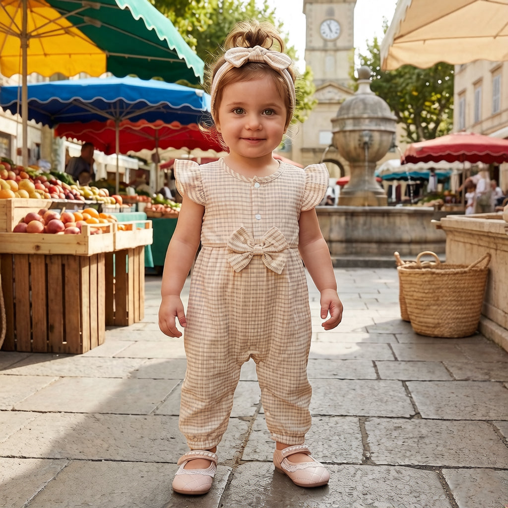 2PCS Stripe Printed Flutter Sleeve Baby Jumpsuit