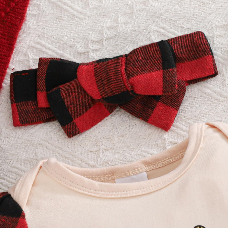 2PCS Christmas Deer Plaid Printed Baby Jumpsuit