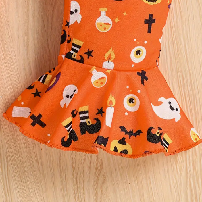 3PCS Boo! Happy Halloween Letter Print Long Sleeve Baby Set