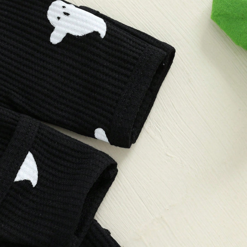 2PCS Halloween Ghost Printed Zipper Baby Jumpsuit