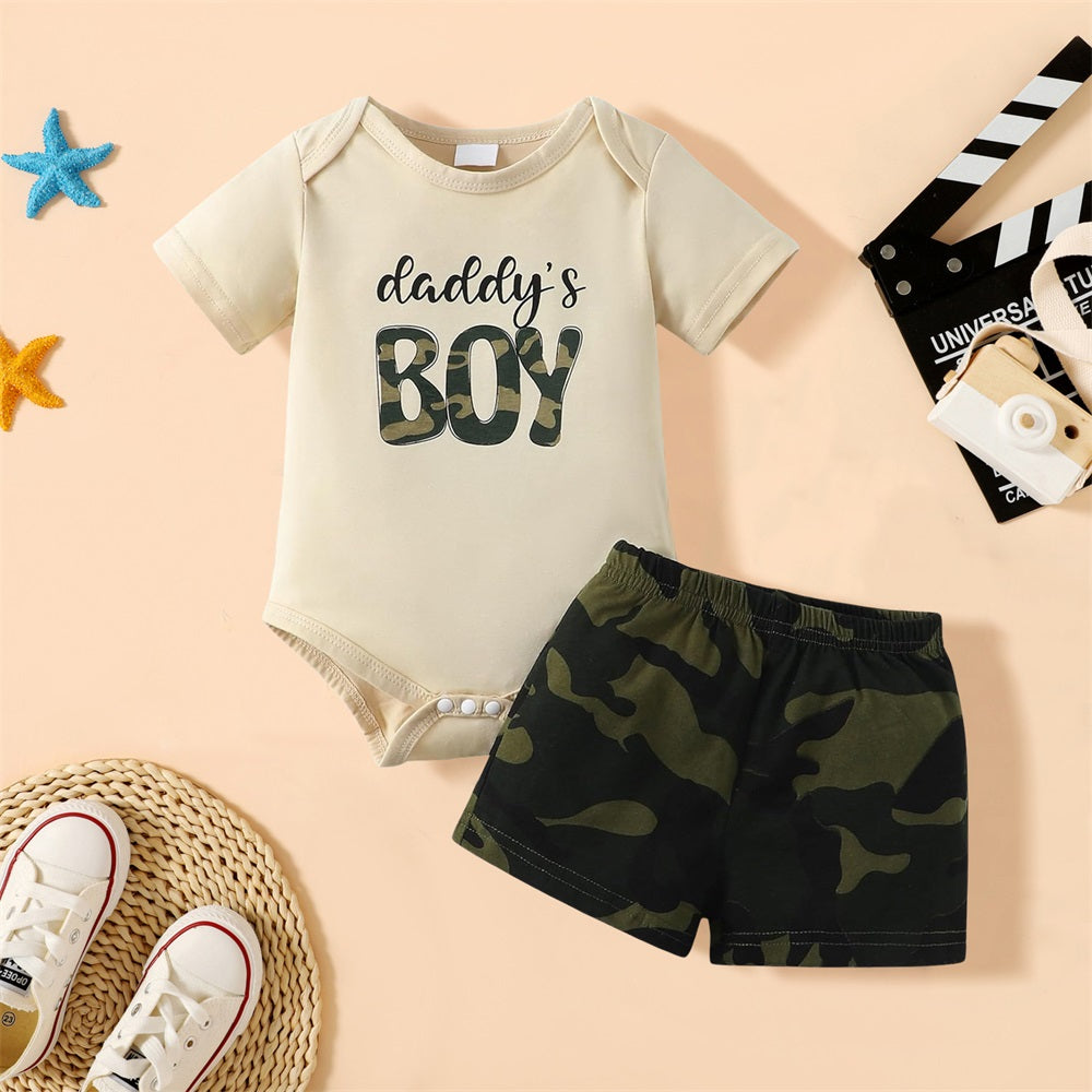 2PCS Daddy's Boy Letter Printed Short Sleeve Baby Set