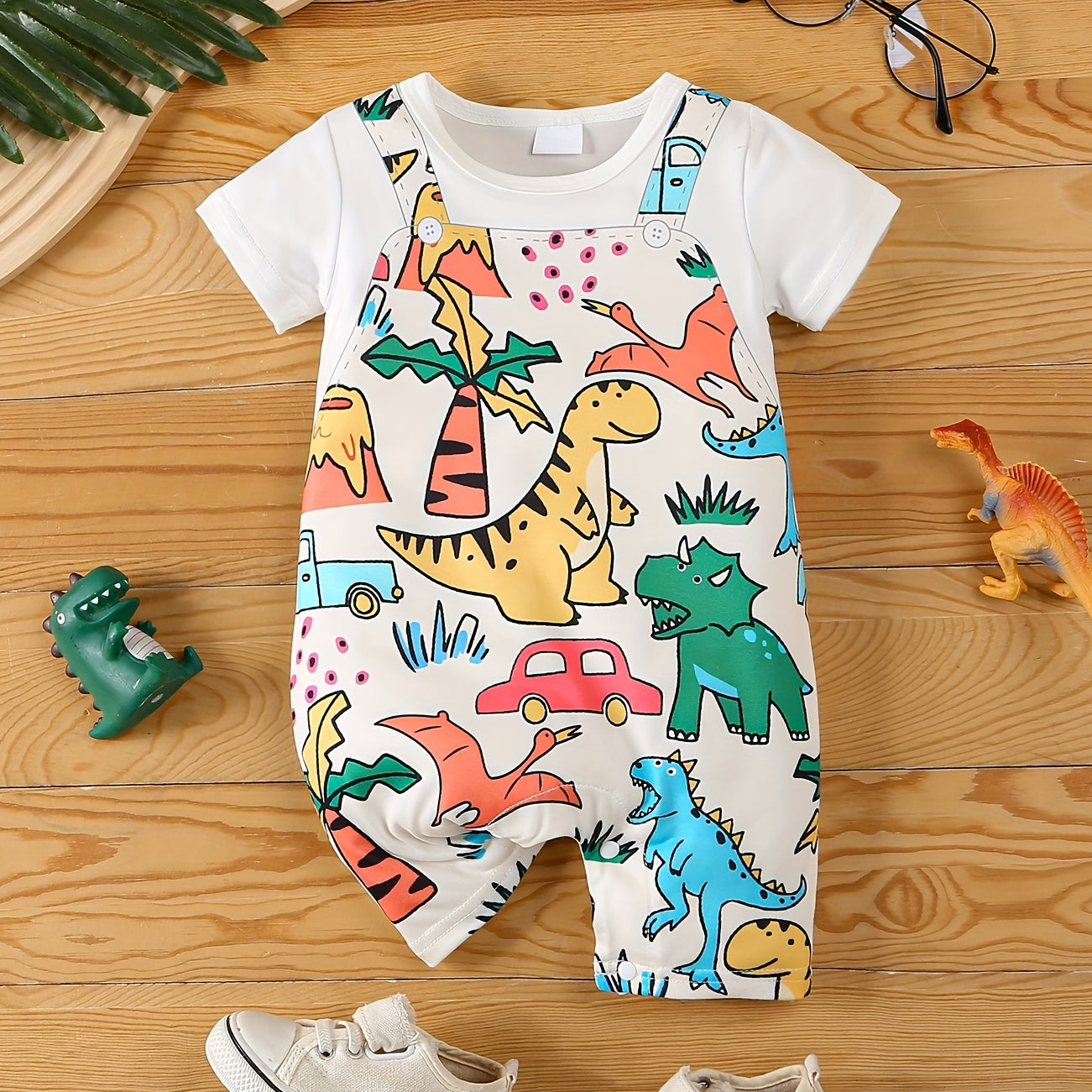 Timeless Dinosaur Printed Short Sleeve Baby Jumpsuit