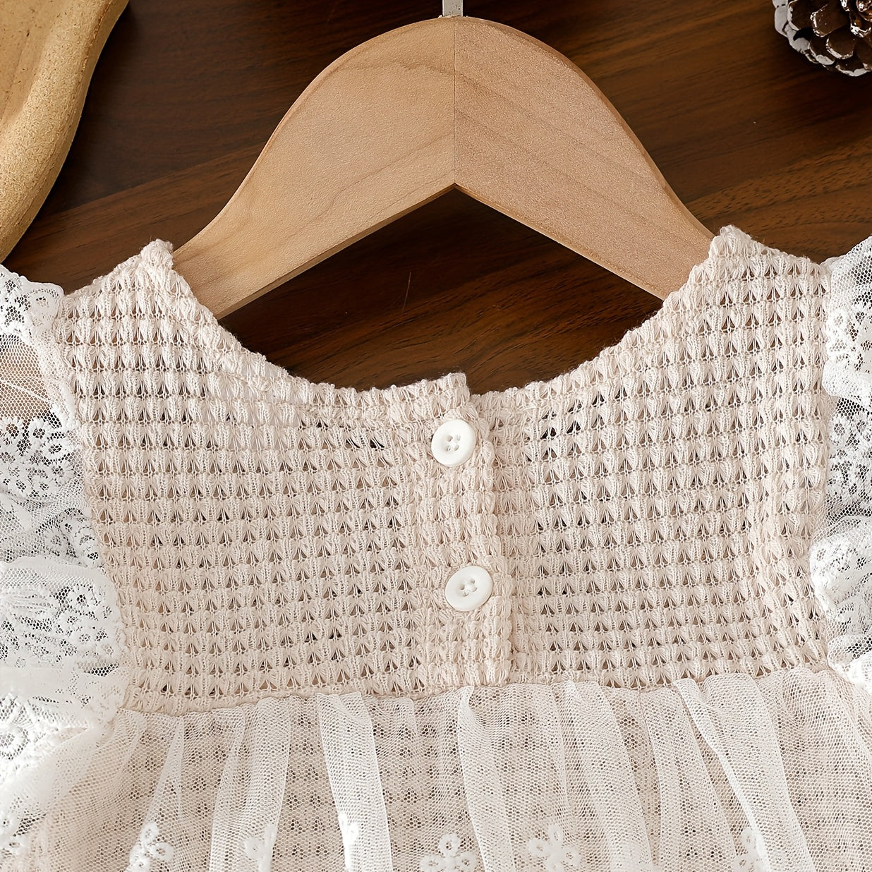 Sweet Smocked Lace Tulle Flutter Sleeve Baby Romper