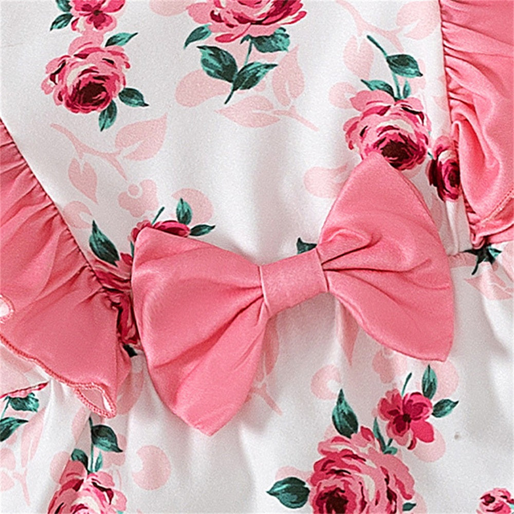 2PCS Casual Cute Floral Print Long Sleeve Baby Jumpsuit