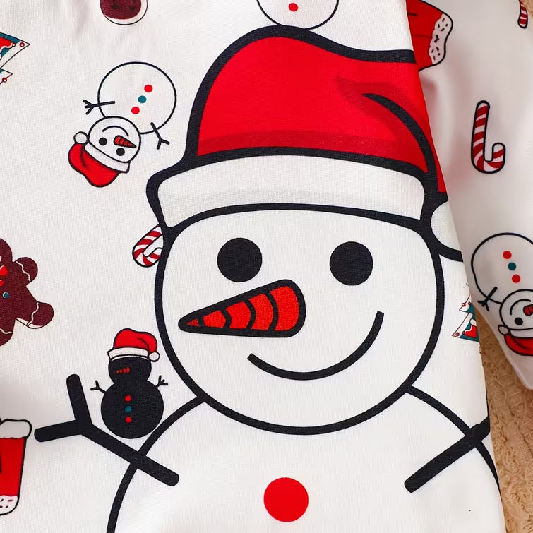 Christmas Snowman Gingerbread Man Print Long Sleeve Baby Jumpsuit