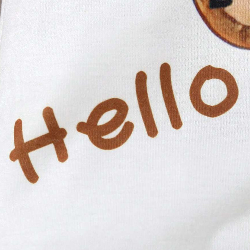 2PCS Casual Hello Letter Bear Print Long Sleeve Baby Jumpsuit