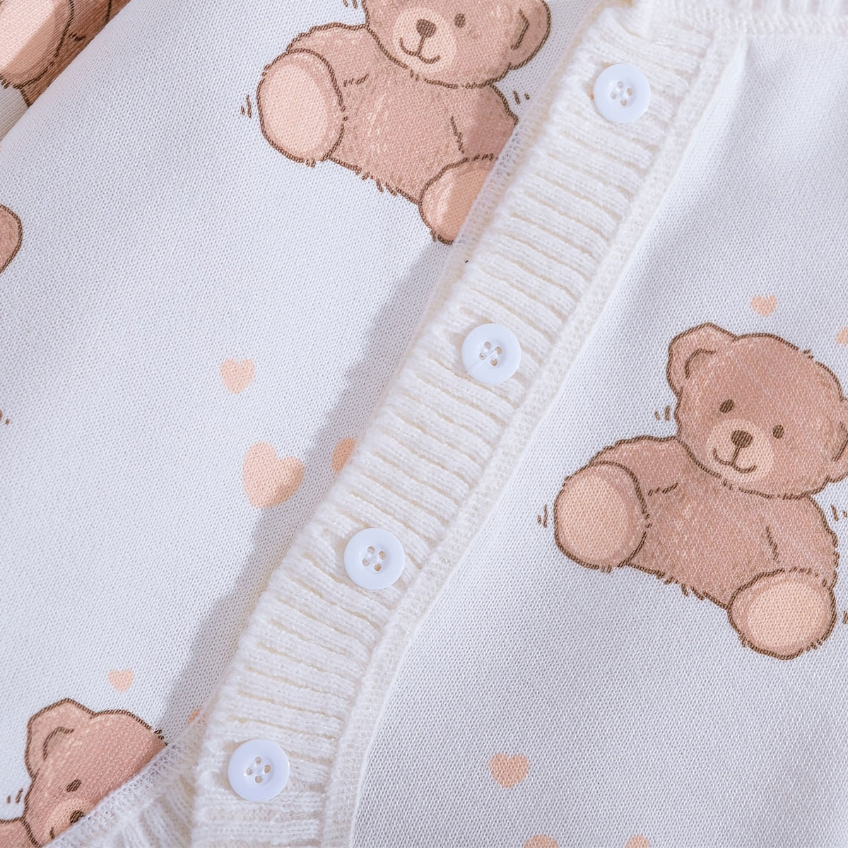 Quirky Bear Printed Knit Long Sleeve Baby Jumpsuit