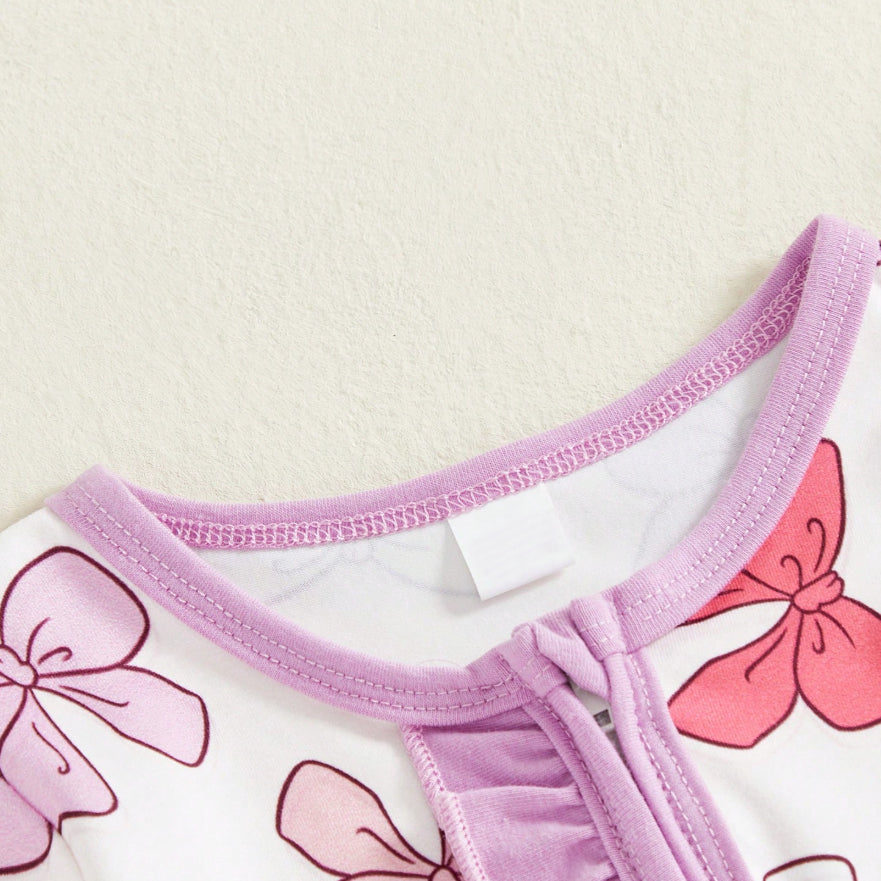 2PCS Elegant Bow Printed Zipper Baby Girl Jumpsuit