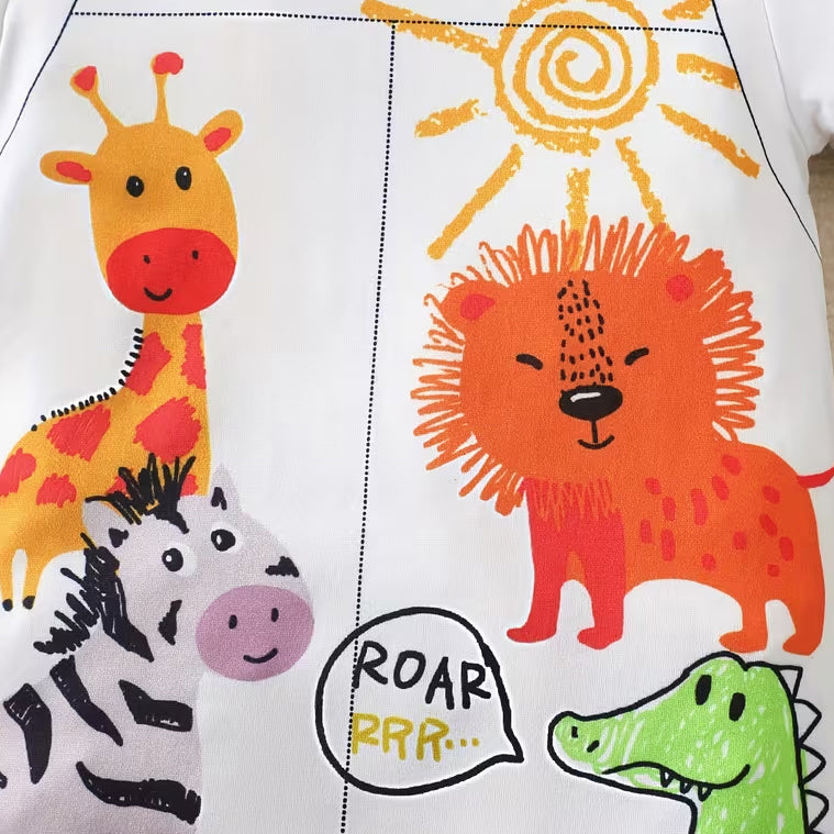 2PCS Casual Animal Printed Short Sleeve Baby Jumpsuit