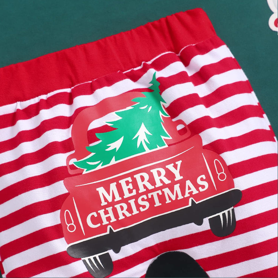 3PCS My 1st Christmas Letter Printed Striped Long Sleeve Baby Set