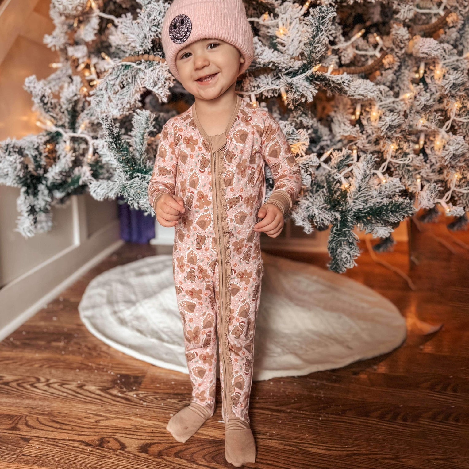 Christmas Gingerbread Printed Zipper Baby Jumpsuit