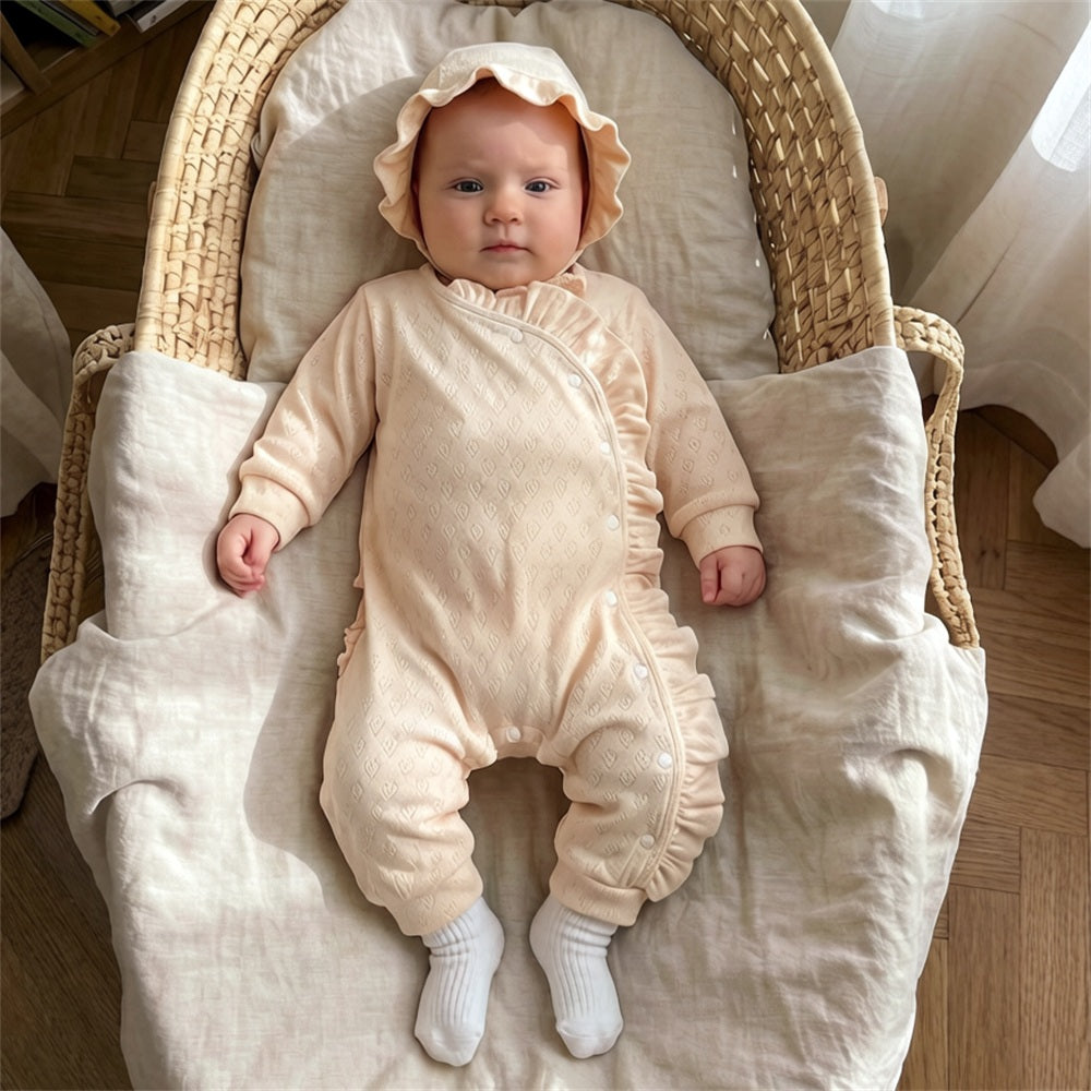 2PCS Sweet Solid Color Long Sleeve Ruffle Baby Jumpsuit
