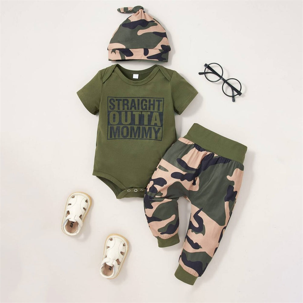 3PCS Straight Outta Mommy Letter Camouflage Print Baby Set