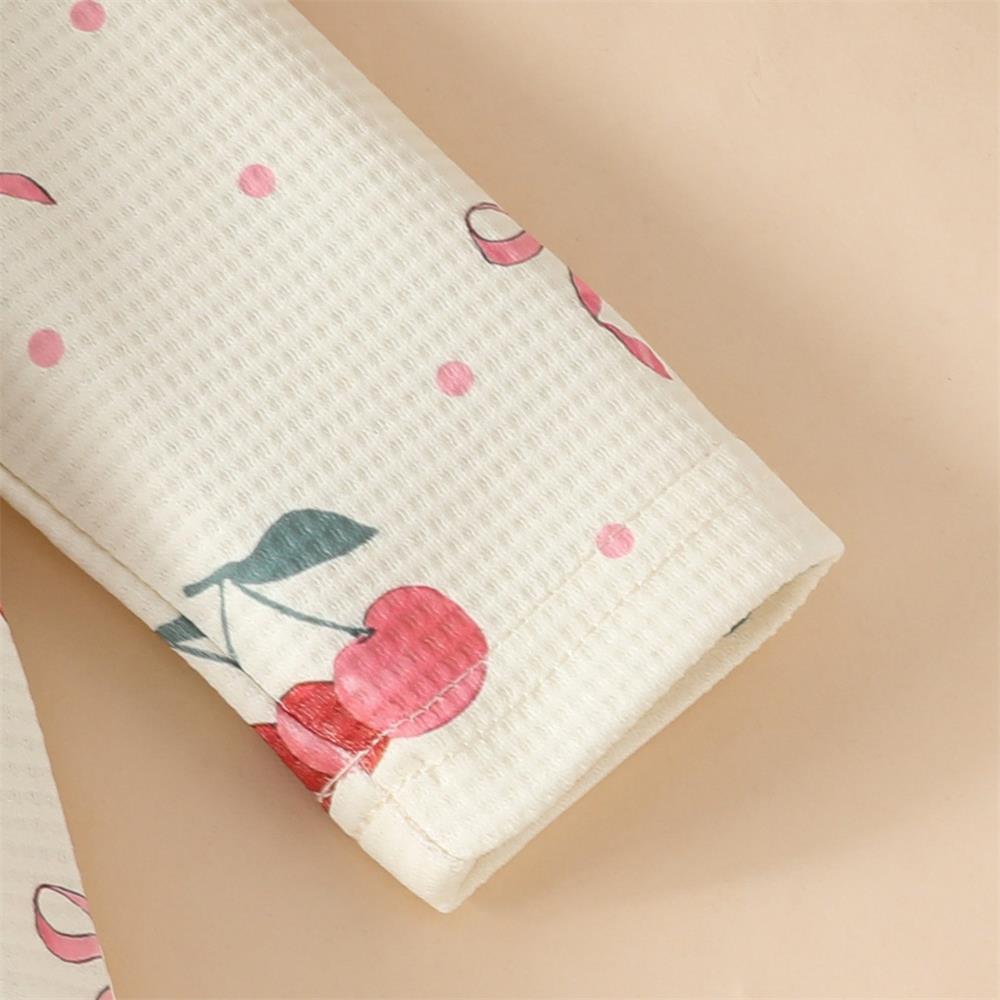 2PCS Cherry and Bow Print Ruffle Long Sleeve Baby Jumpsuit