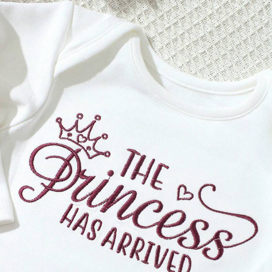 3PCS The Princess Has Arrived Letter Print Mesh Baby Set