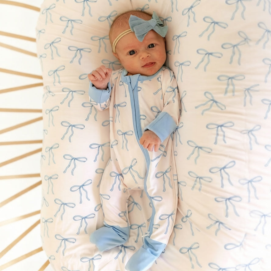 Exquisite Bow Print Long Sleeve Zipper Baby Jumpsuit