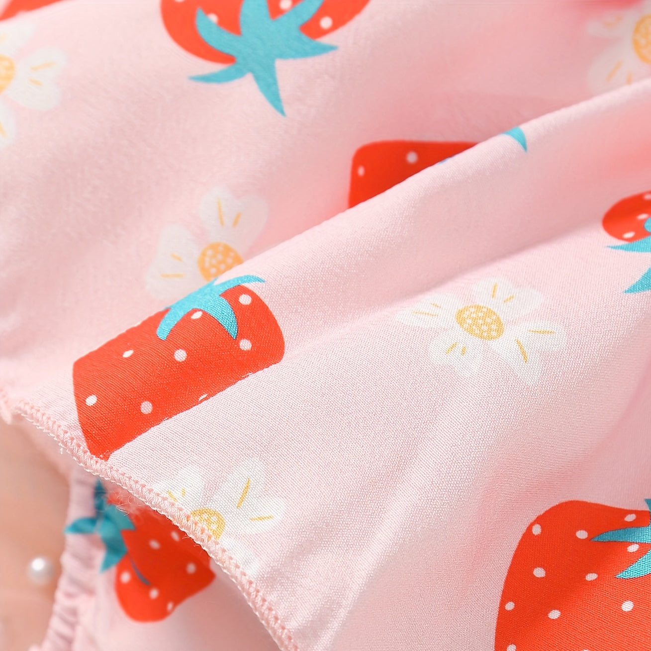 2PCS Lovely Strawberry & Floral Print Sleeveless Baby Girl Romper