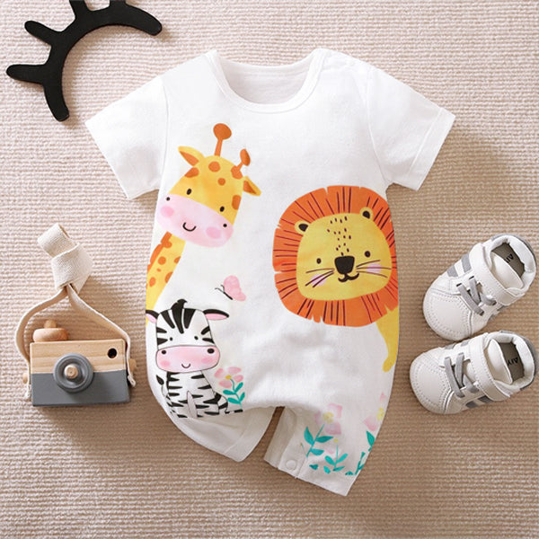 Cute Cartoon Animal Printed Short Sleeve Baby Jumpsuit