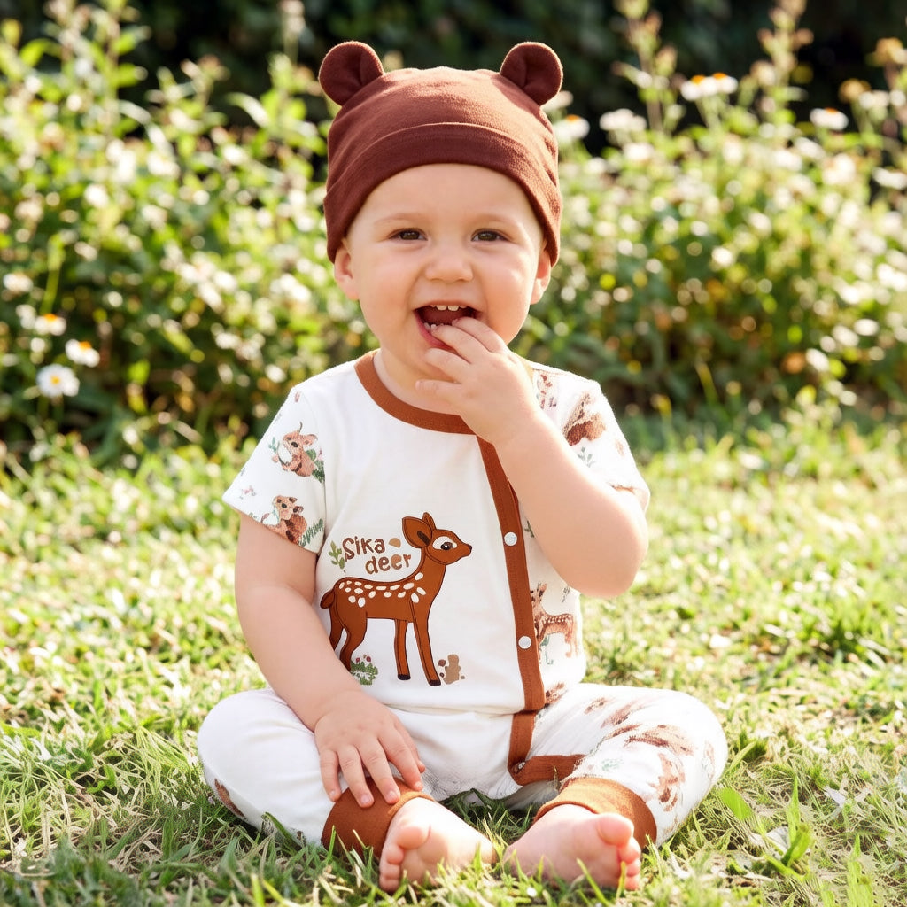 Combinaison bébé à manches courtes imprimée cerf Sika 2 pièces