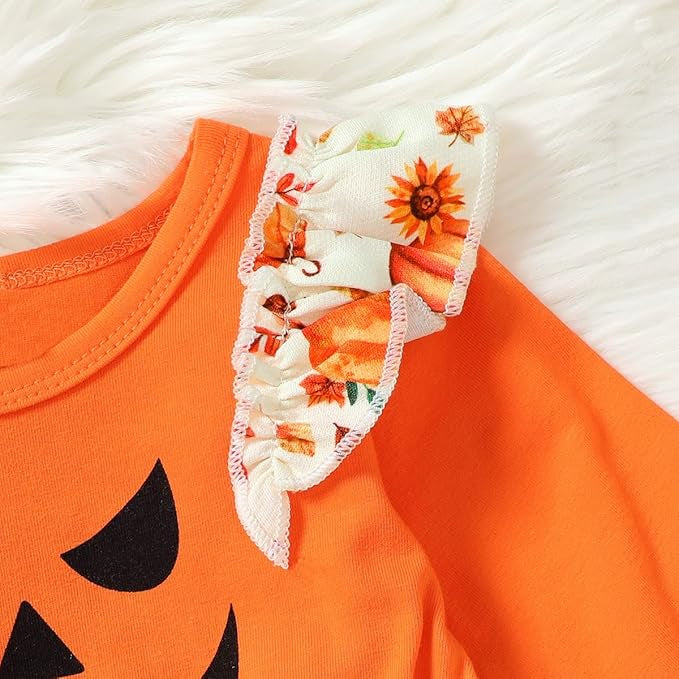 2PCS Halloween Pumpkin Printed Long Sleeve Baby Jumpsuit