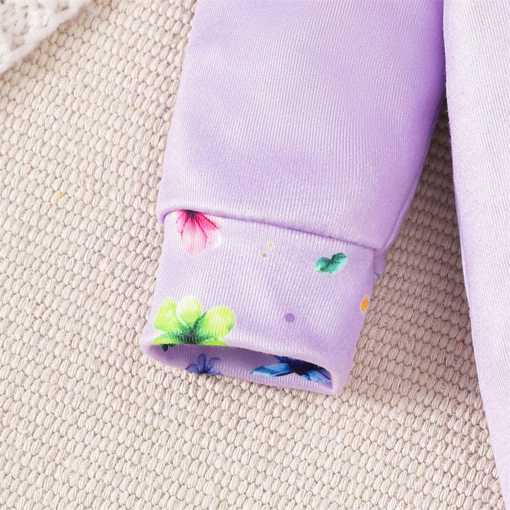 2PCS Elephant and Floral Print Long Sleeve Baby Jumpsuit