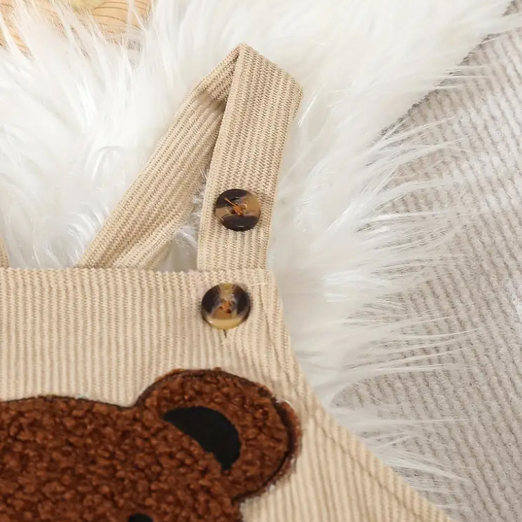 2PCS Cute Bear Embroidery Overalls Baby Set