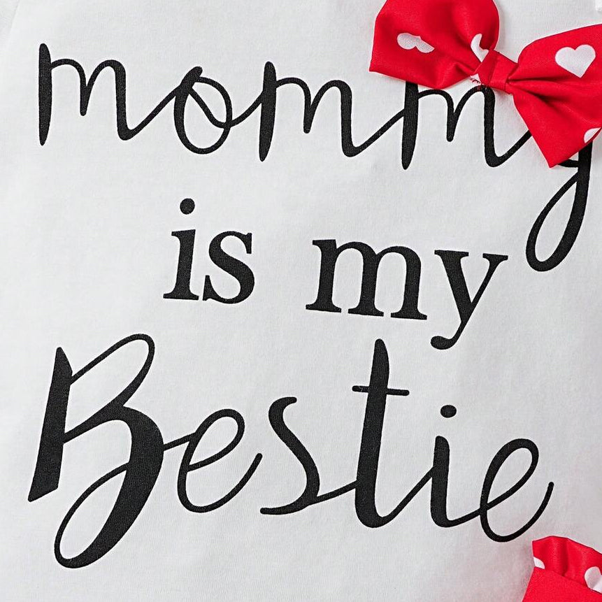 3PCS Mama Is My Bestie Letter Heart Print Short Sleeve Baby Set