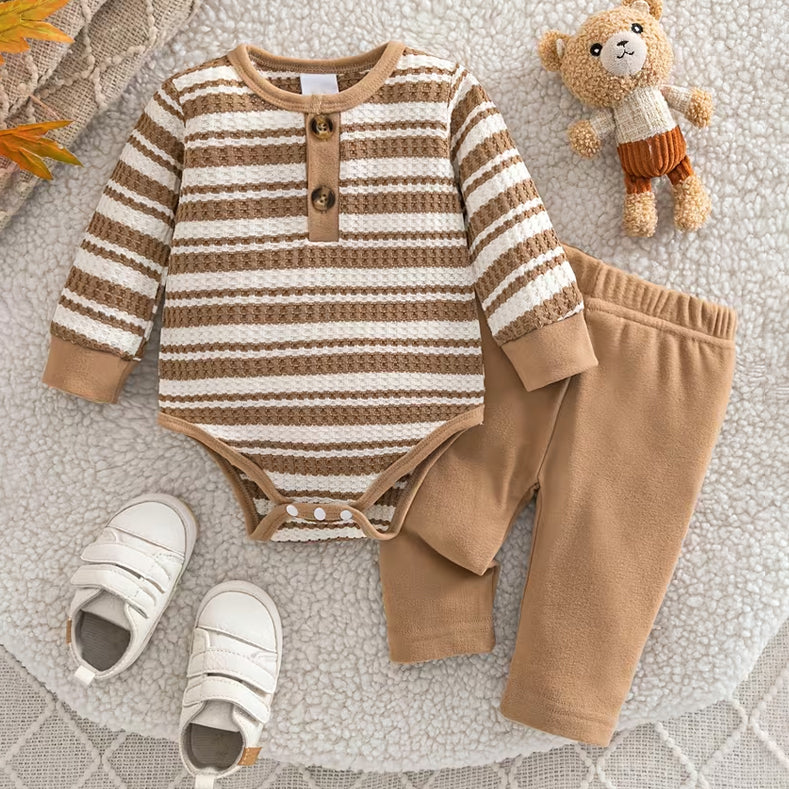 2PCS Stylish Stripe Print Long Sleeve Baby Boy Set