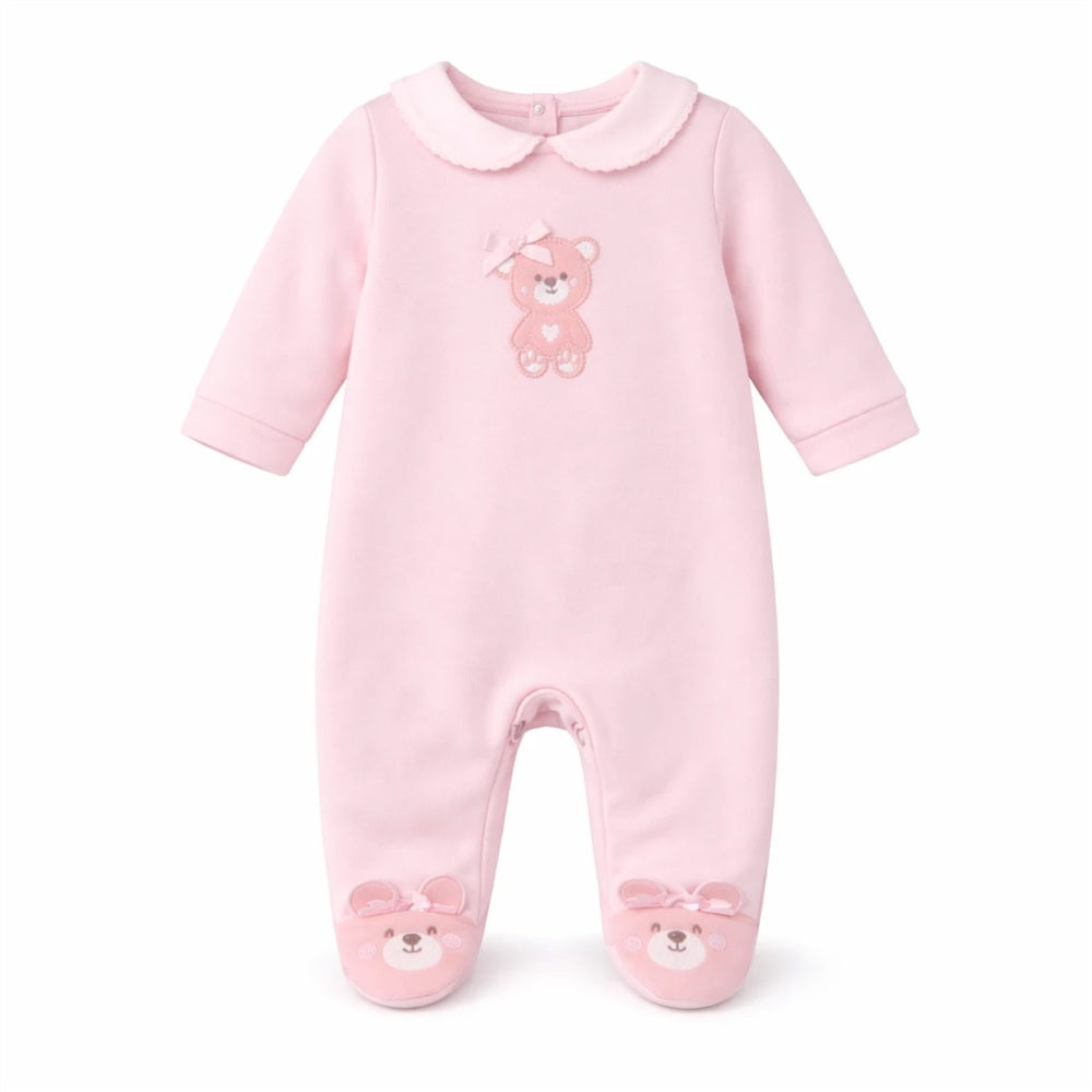 Cute Bear Embroidery Long Sleeve Baby Girl Jumpsuit