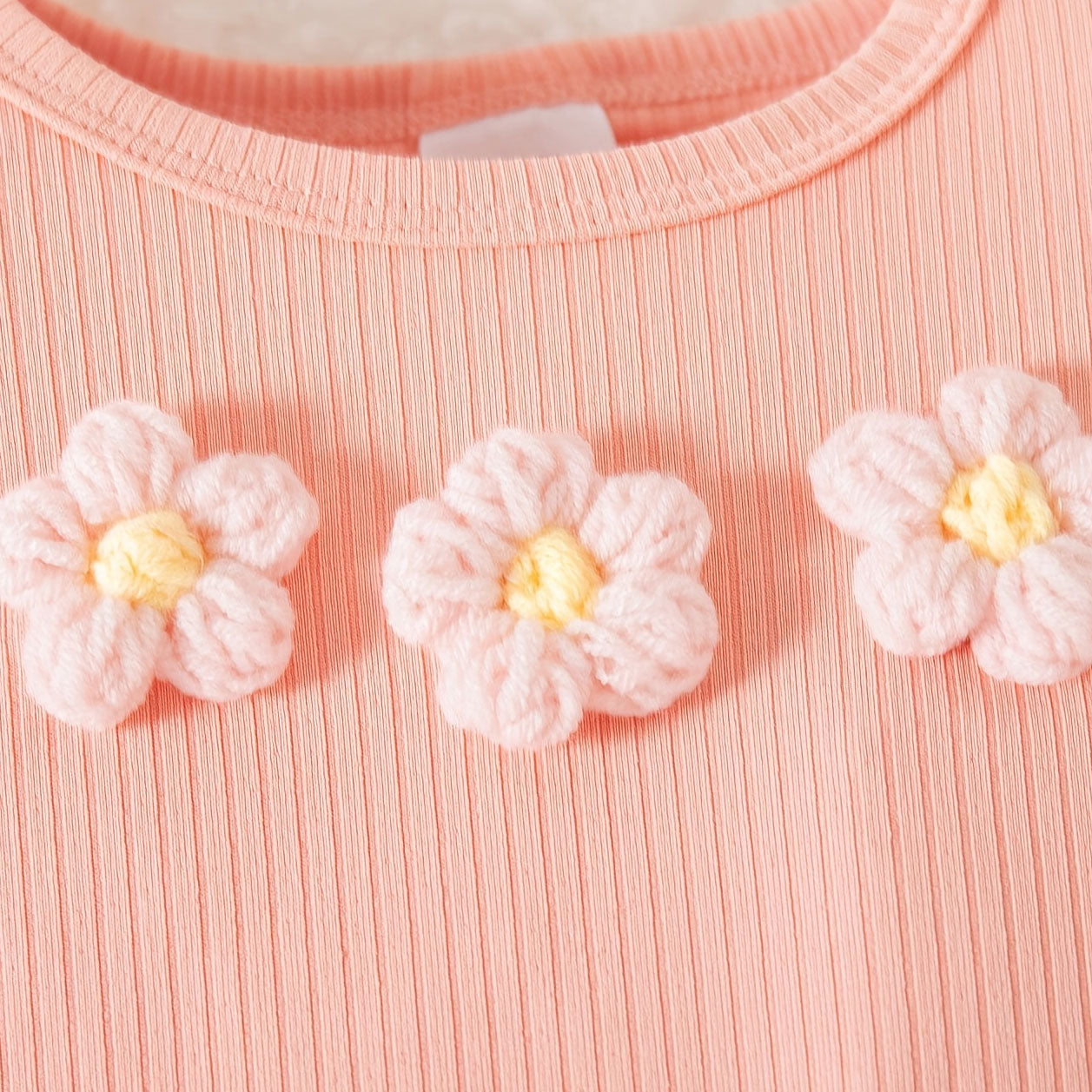 3PCS Cute Floral Appliqué Plaid Printed Long Sleeve Baby Set