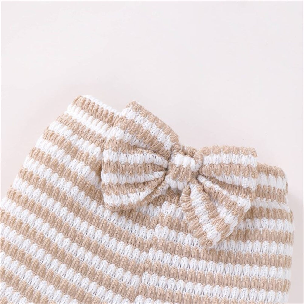 4PCS Floral Embroidery Striped Short Sleeve Baby Set