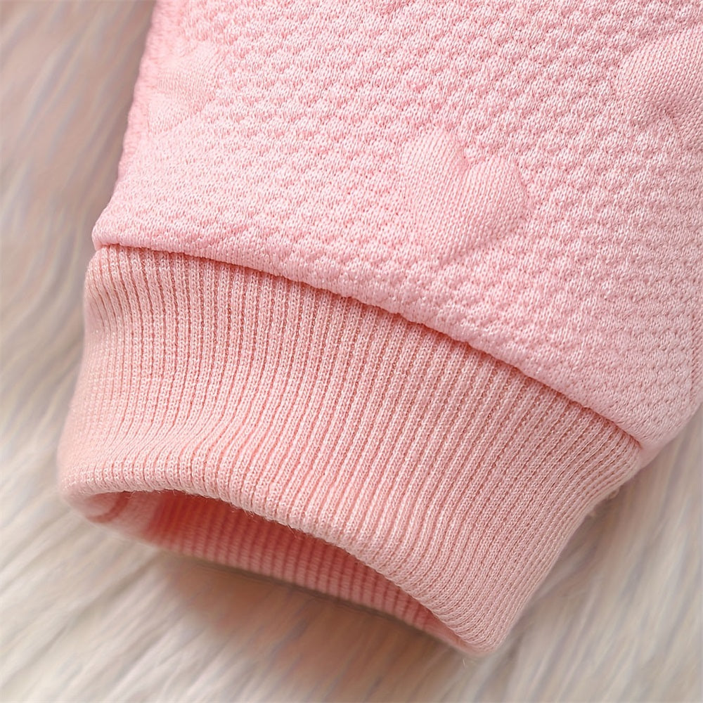 Soft Heart Print Long Sleeve Big Fur Collar Hooded Baby Jumpsuit