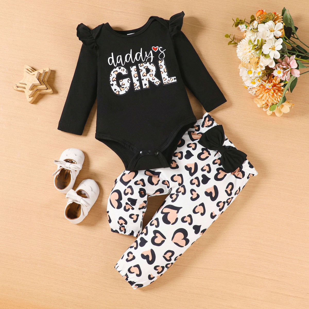 2PCS Stylish Daddy's Girl Letter Heart Print Long Sleeve Baby Set