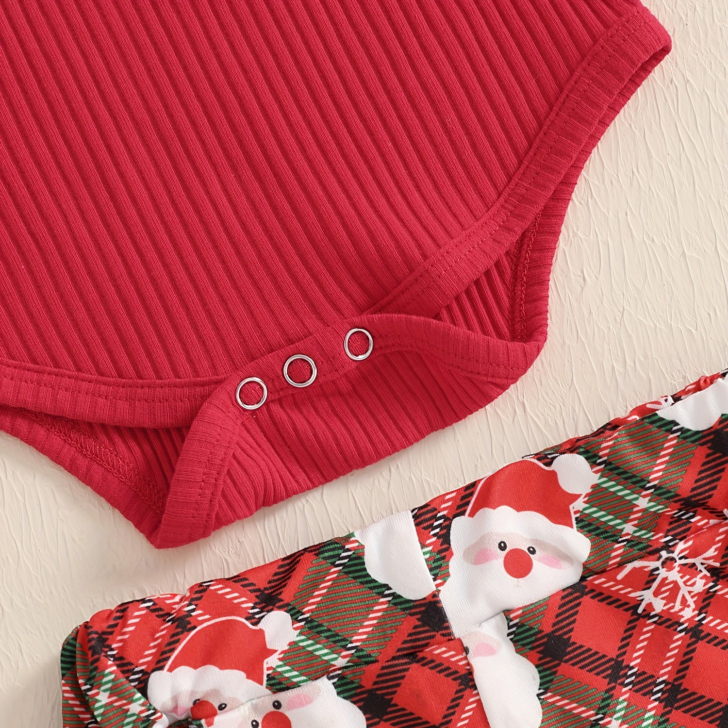 3PCS My First Christmas Letter Santa Claus Plaid Printed Baby Set