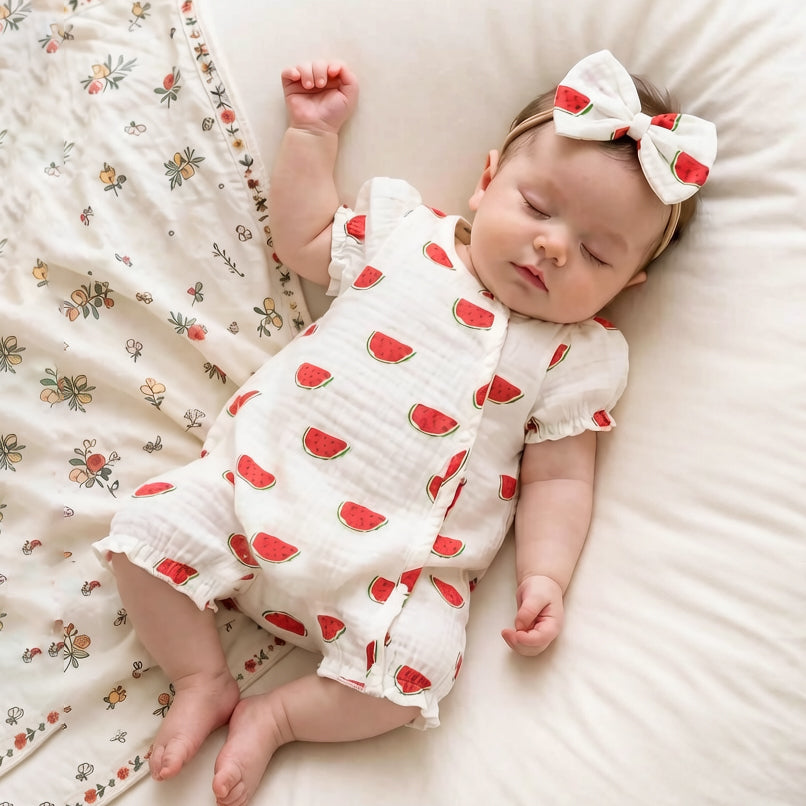 2PCS Cute Watermelon Print Short Sleeve Baby Jumpsuit