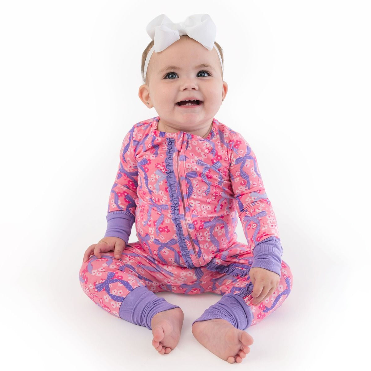 Cute Bow Floral Printed Zipper Baby Jumpsuit
