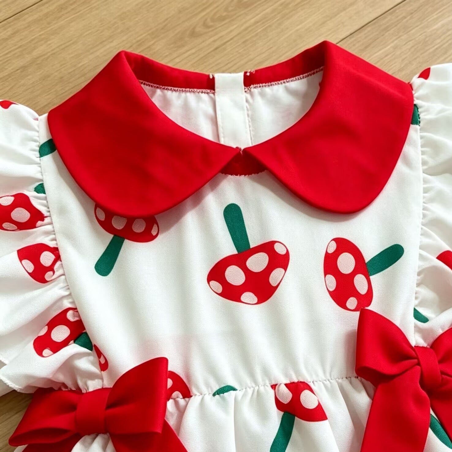 2PCS Cute Mushroom Print Flutter Sleeve Baby Girl Set