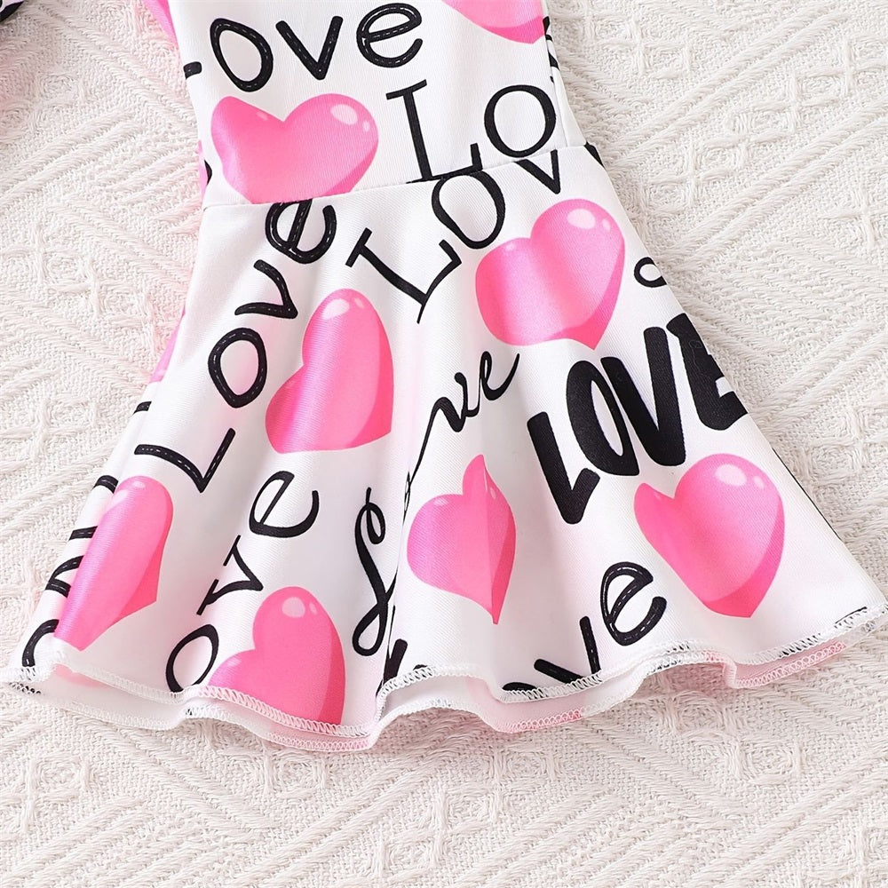 3PCS LOVE Letter Heart Printed Short Sleeve Baby Set