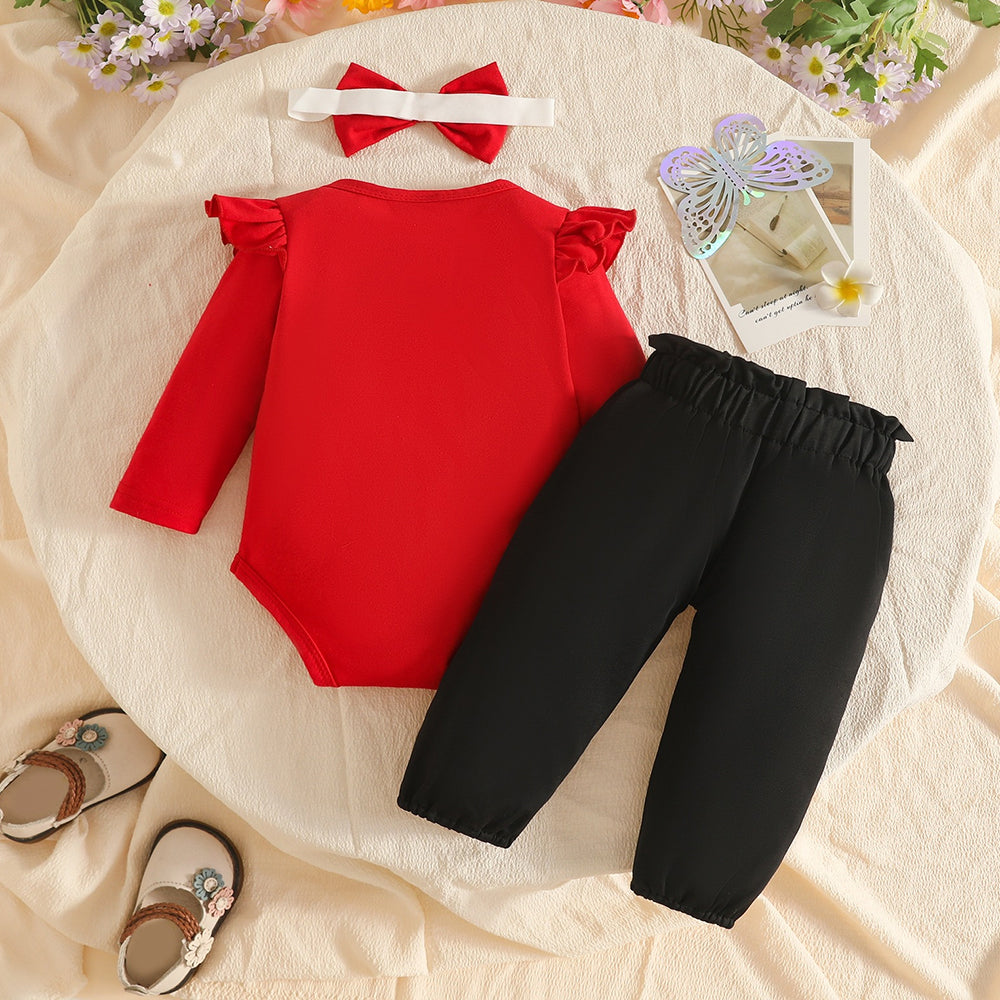 3PCS Daddy's Girl Mommy's World Letter 3D Floral Appliqué Baby Set