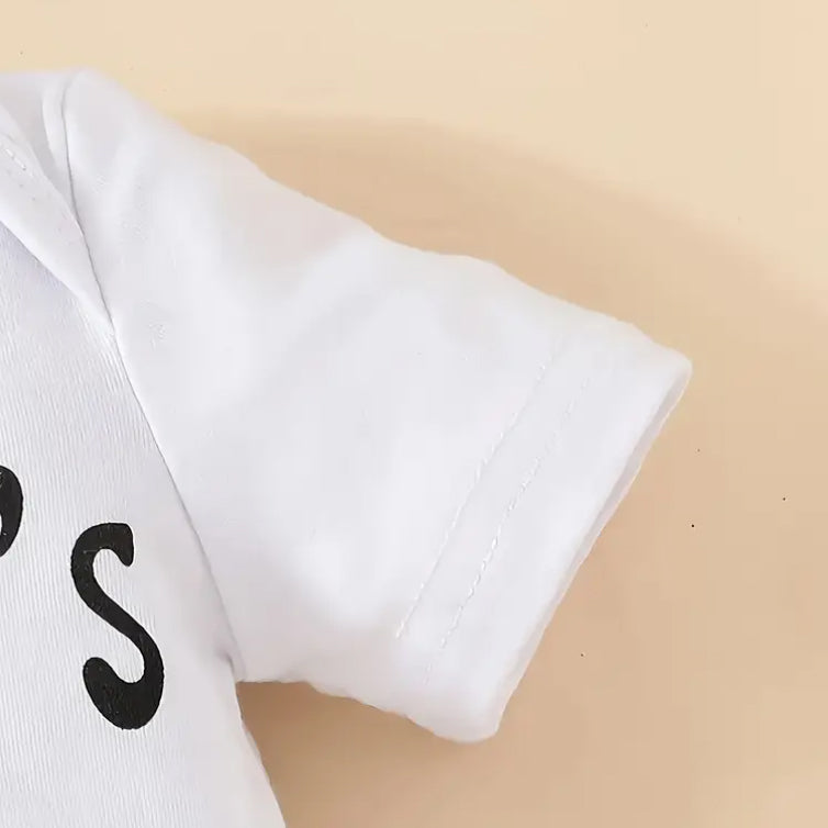 3PCS Little Man Letter Printed Short Sleeve Baby Set