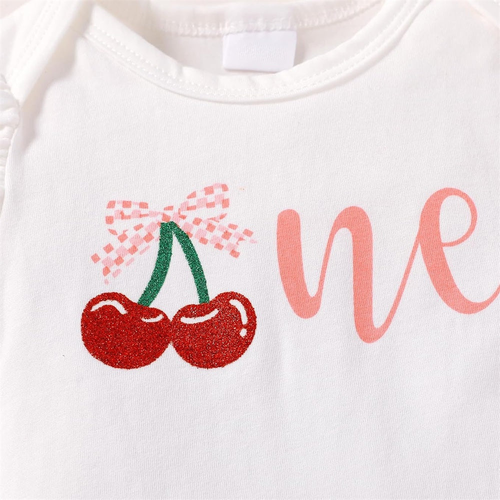 3PCS Pretty One Letter Cherry Plaid Printed Baby Set