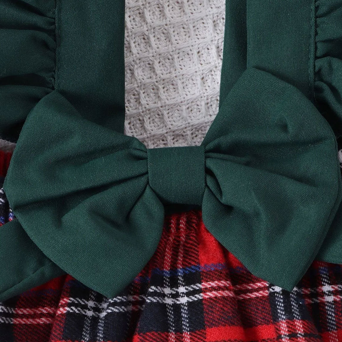 3PCS Christmas Classic Tartan Plaid Print Long Sleeve Baby Set