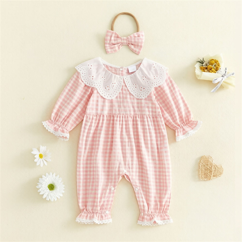 2PCS Gorgeous Plaid Print Long Sleeve Baby Jumpsuit