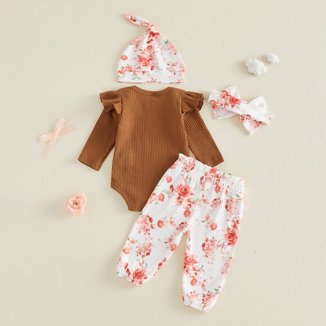 4PCS My Aunt Cooler Than My Dad Letter Floral Printed Baby Set