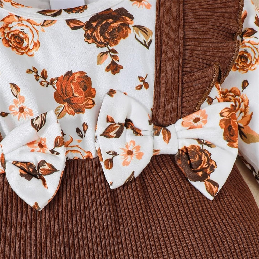 2PCS Trendy Floral Printed Long Sleeve Baby Jumpsuit